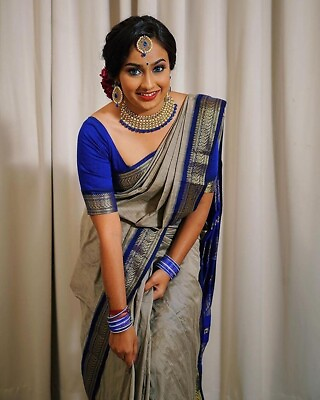 Women#x27;s Kanjivaram Soft Lichi Silk Saree With Unstitched Blouse Piece $27.51