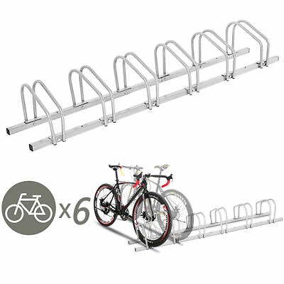 6 Bike Bicycle Stand Parking Garage Storage Cycling Rack Silver $52.00