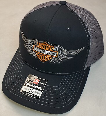 #ad HD Wing Patch on Richardson 112 Trucker Hat Snapback Black Charcoal $21.72