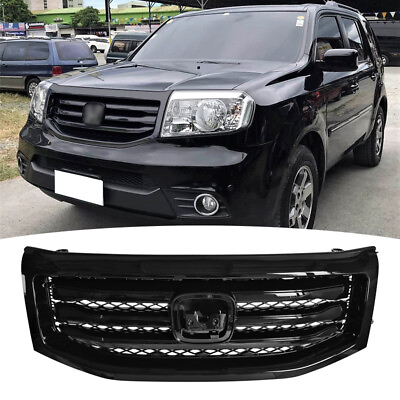 Fit 2012 2013 14 2015 Honda Pilot Front Bumper Gloss Black Grill Grille Assembly $175.99