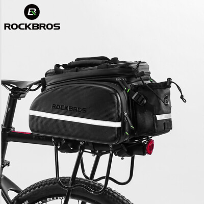 #ad ROCKBROS Bike Rack Bag Waterproof Carbon Leather Rear Pack Trunk Pannier Black $79.99