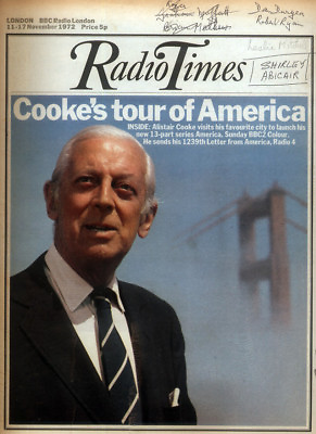 #ad RADIO TIMES 11 NOV 1972 . ALISTAIR COOKE COVER. HALFORDS 4 PAGE CHRISTMAS ADVERT GBP 13.99