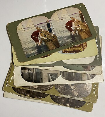 #ad Lot Of 10 Stereoscope Photo Cards Late 1800 Funny Wood Bike Cow Puppies $15.00