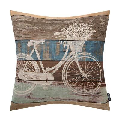 #ad Decorative Throw Pillow Cover 18x18 inch Weathered Wood Bike Cushion Case Squ... $20.42