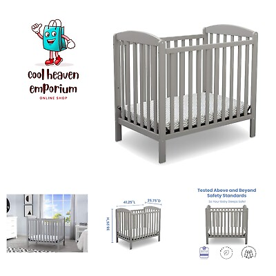 #ad Emery Mini Convertible Baby Crib with 2.75 inch Mattress Grey $190.99