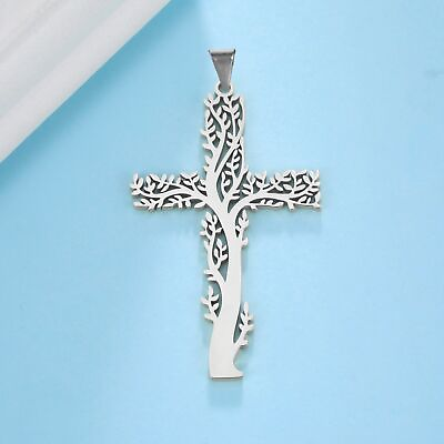 #ad #ad 3pcs Men Tree of Life Cross Pendant for Necklace DIY Accessories Stainless Steel $8.29