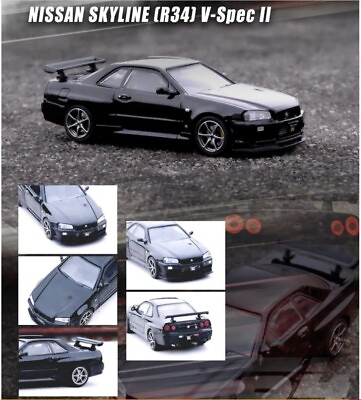 #ad Inno64 1:64 Nissan GT R R34 V Spec II Black Diecast Model car IN64 R34VS BLA $25.99