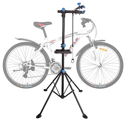 #ad 110lb Capacity Bike Repair Stand Adjustable Maintenance Folding Rack w Tool Tray $69.96