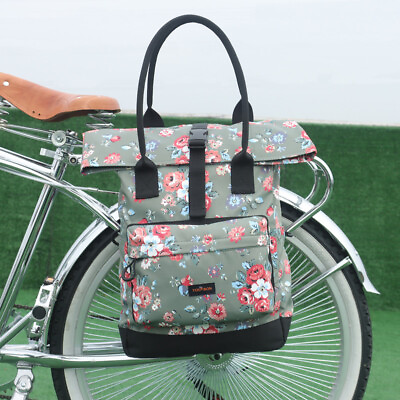 #ad TOURBON Green Flower Bicycle Pannier Bag Clip on Bike Backpack Bag Women Gift $60.29