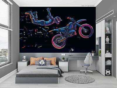 #ad 3D Extreme Sports Motorcycle Wall Murals Wallpaper Murals Wall Sticker Wall 30 AU $199.99
