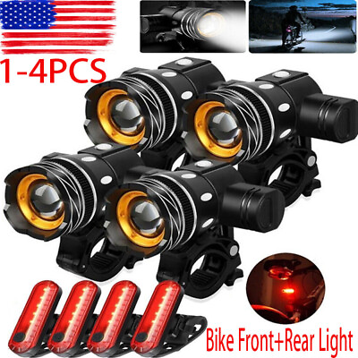 #ad 4set Rechargeable LED MTB Bicycle Light Racing Bike Front Headlight Rear Lights $15.19