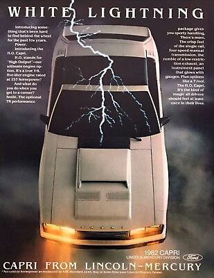 #ad 1982 Mercury H.O. Capri T Roof Coupe photo quot;White Lightningquot; vintage print ad $7.99