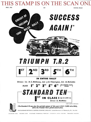 #ad Triumph #x27;TR.2#x27; Sports Car Ireland Rally ADVERT : Original 1955 Print Ad 704 35 GBP 2.97