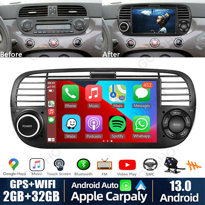 #ad 7quot; Android 13 Carplay Car GPS WIFI Navi IPS Radio Stereo For Fiat 500 2007 2015 $130.19