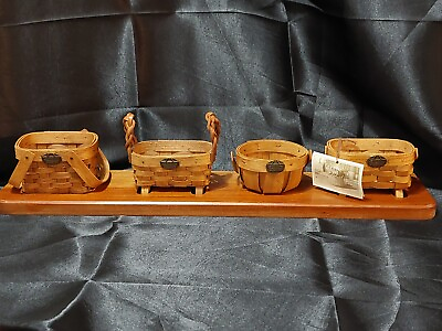 #ad RARE PETERBORO BASKET COMPANY SET OF 4 MINIATURE BASKETS WITH 23quot; WOODEN BASE $89.99