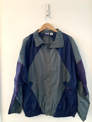 #ad #ad Mens Vintage BIKE Gray Blue Purple Nylon Windbreaker Jacket Zip Up Size Large $39.94