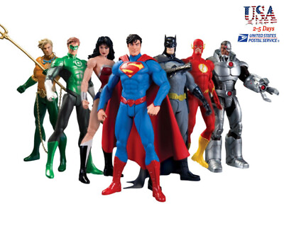 #ad 7Pcs Set DC Justice League Animated Superman Batman Flash Action Figure Toys US $30.99