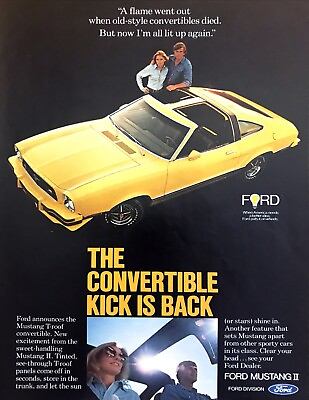 #ad 1977 Ford Mustang II T Roof Coupe photo Convertible Kick is Back promo print ad $7.99