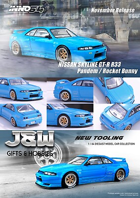 #ad #ad Inno64 Nissan Skyline GT R R33 Pandem Rocket Bunny Blue 1 64 $20.99
