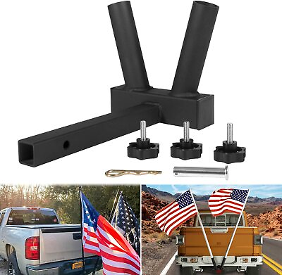 1 1 4quot; Hitch Mount Dual Flag Flagpole Holder for Cycle Atv Truck $38.99
