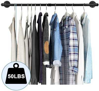 #ad Clothes Rack Wall Mounted Coat Hanging BarIndustrial Pipe Clothing Garment Rod $13.99