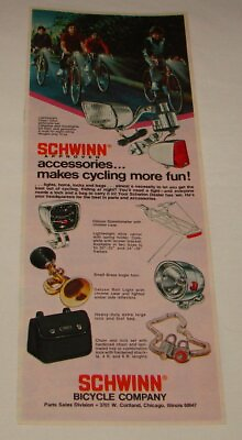 #ad 1974 SCHWINN accessories ad MAKE CYCLING MORE FUN v.2 $7.25