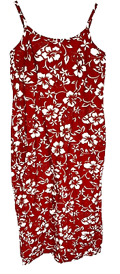 #ad HILO HATTIE Dress Sz 16 Red Floral Zip Back Hawaiian travel Beach Cruise Lounge $10.86