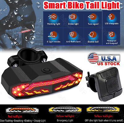 Smart Bike Tail Light LED USB Turn Signals Rear bicycle alarm kit Remote Control $22.90