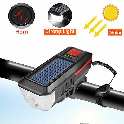 #ad #ad Solar Powered LED Bicycle Headlight Bike Head Light Lamp Horn USB Rechargeable $10.43