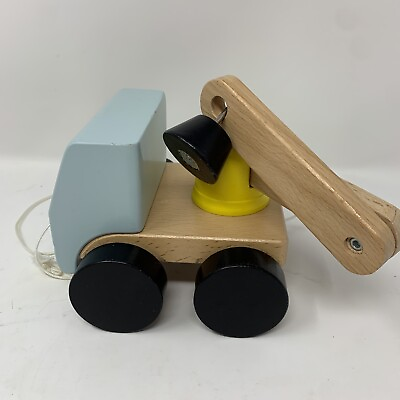 #ad IKEA Pull Along Wood Truck with Magnetic Crane Toy Vehicle Light Blue and Yellow $18.99