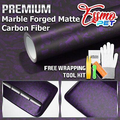 #ad ESSMO PET Marble Forged Matte Carbon Fiber Royal Purple Car Vehicle Vinyl Wrap $40.50