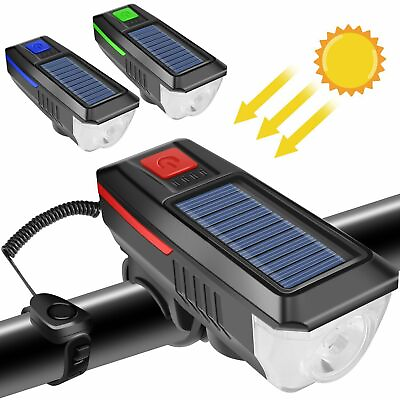 #ad Solar Powered LED Bicycle Headlight Bike Head Light Lamp Horn USB Rechargeable $11.99