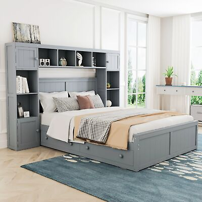 #ad Elegant and Functional Full Size Wood Bed with 4 Drawers and All in One Cabinet $680.24