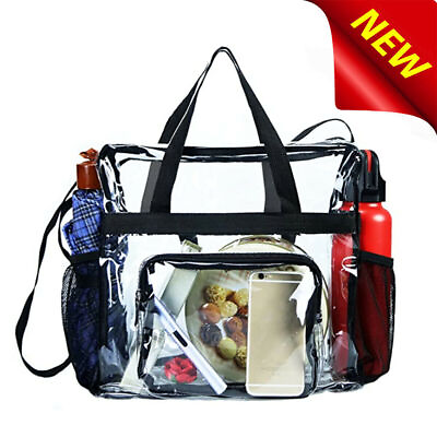 #ad Clear PVC Tote Pack Bag Women Transparent Handbag Zip Purse Stadium Security $10.43