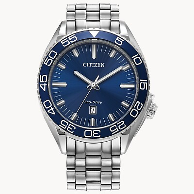 #ad Citizen Eco Drive Men#x27;s Carson Silver Stainless Steel Watch 42MM AW1770 53L $193.99