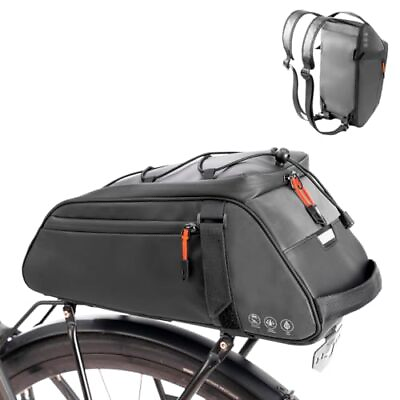 #ad Rear Bike Rack Bag – 10L Waterproof Bicycle Pannier with Reflective PVC Black $42.94