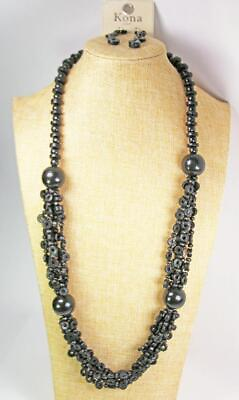 #ad Island Beach Cruise Black Beads Necklace Earring Fashion Costume Jewelry jx66 $14.58
