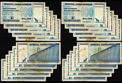 #ad 20 x 100 Billion Dollars Zimbabwe Special Agro Cheque 2008 Used COA Authentic $119.99