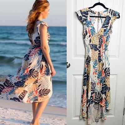 #ad SaltWater luxe floral cutout tropical midi dress size XS vacation beach cruise $28.00