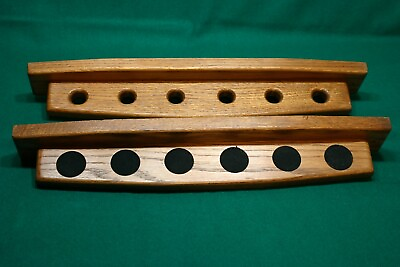 #ad Cue stick wall rack two piece solid oak made in USA holds 6 Cue Sticks $12.99