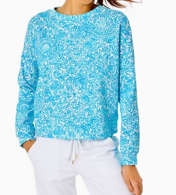 #ad Lilly Pulitzer Blue White Sweatshirt Took Me By Sunrise LG Beach Cruise Vacay $45.00