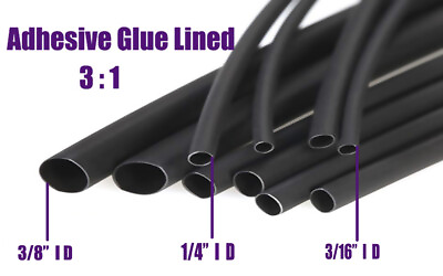 Black 3:1 Heat Shrink Tube Wire Protection 1 4quot; 1 2quot; 3 4quot; 3 8quot; 1quot; 2quot; 5 8quot; $20.99