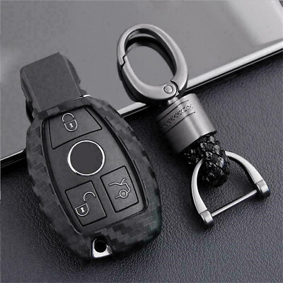 For Mercedes Benz Carbon Fiber Smart Car Key Case Cover Fob Holder Accessories $7.49