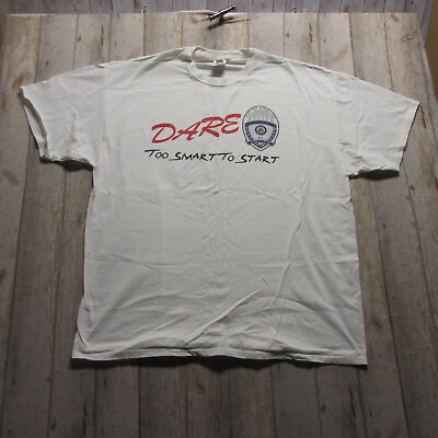 #ad DARE Graphic Shirt Mens 2XL White Short Sleeve Pullover Too Smart To Start $16.02