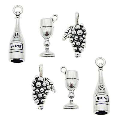 #ad 24pcs pack Silver Alloy Wine Bottle Goblet Grapes Charms Pendant DIY Accessories $2.79