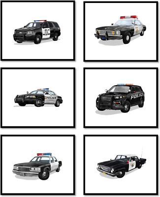 #ad Police Car Boys Room Decor Posters – Unframed Set of 6 8 X 10 Inch – Police De $22.99