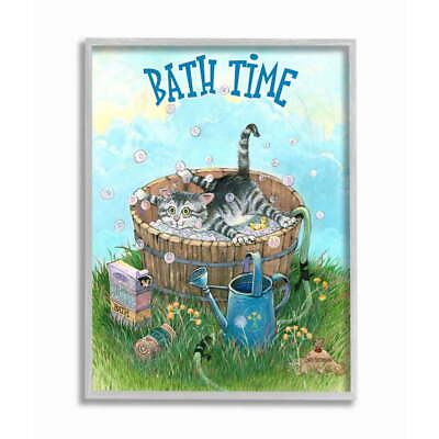 #ad Industries Bath Time Funny Cat Cartoon Pet Design Framed Wall Art by Gary $34.78