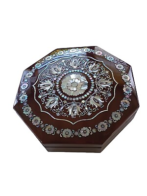 #ad #ad Rare Vintage Japanese Octagon Mother Of Pearl Inlay 10quot; Storage Lacquer BoX $29.40