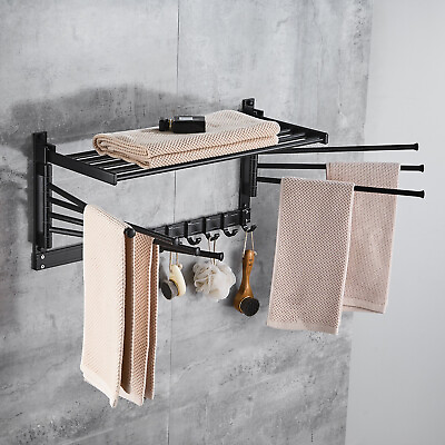 Bathroom Laundry Clothes Drying Rack Wall Swivel Towel Rack w Hooks amp;Swing Arms $53.20