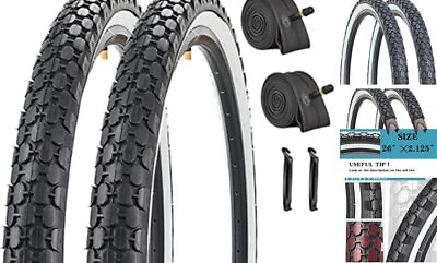 #ad 2 Pack 26quot; x 2.125quot; Inch Beach Cruiser Pair White Wall Bike Tires and Tubes $69.60